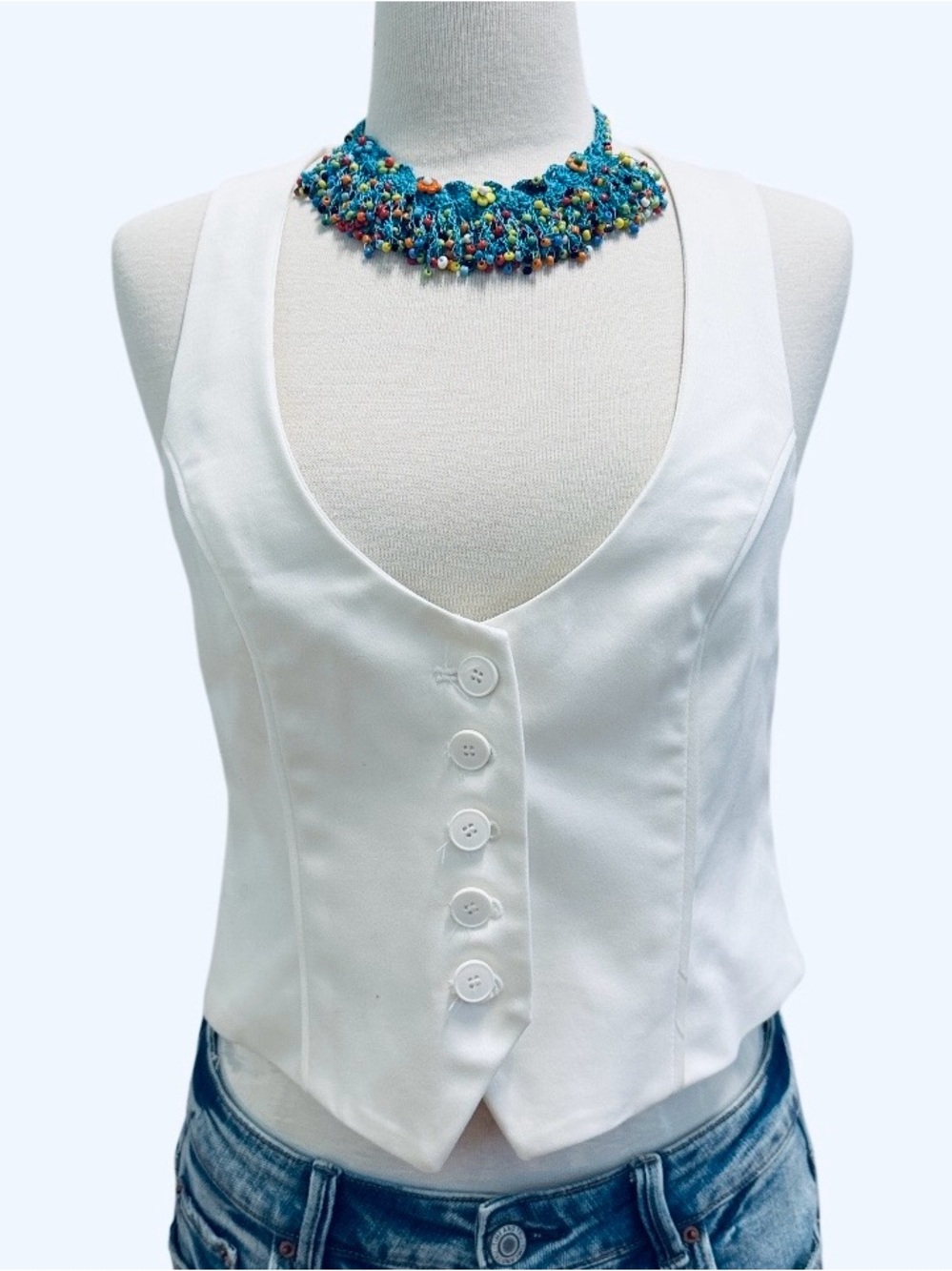 New York & Company White Tailored Button-Front Vest